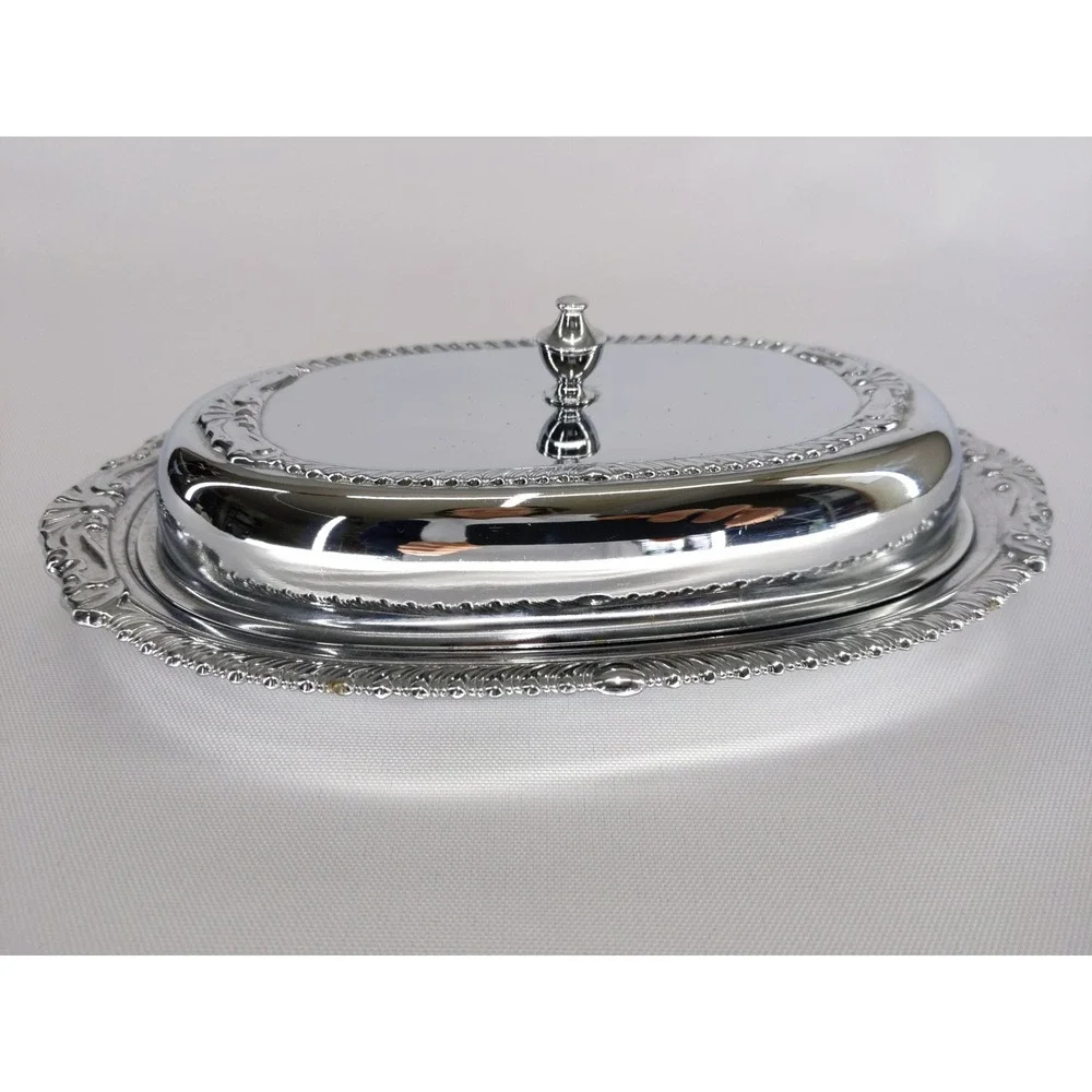 vtg Danny Wilson Original Butter Dish Chrome Plated‎ Glass Liner Repousse Lid